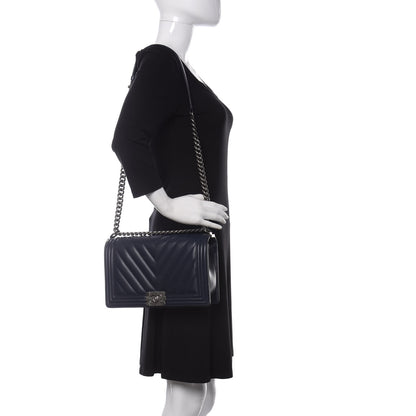 Chanel Lambskin Chevron Quilted New Medium Boy Flap Dark Navy Blue 2 of 12