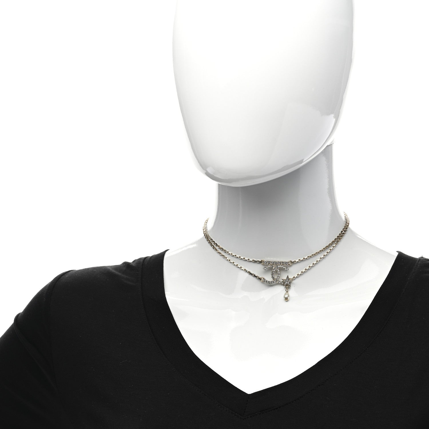 Chanel Pearl Crystal CC Star Choker Necklace Gold 2 of 6