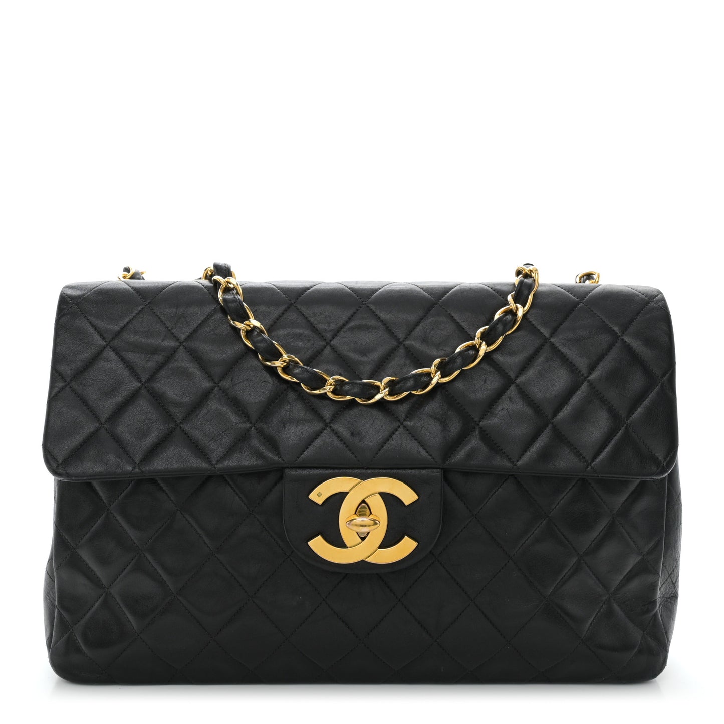 Lambskin Quilted XL Jumbo Single Flap Black
