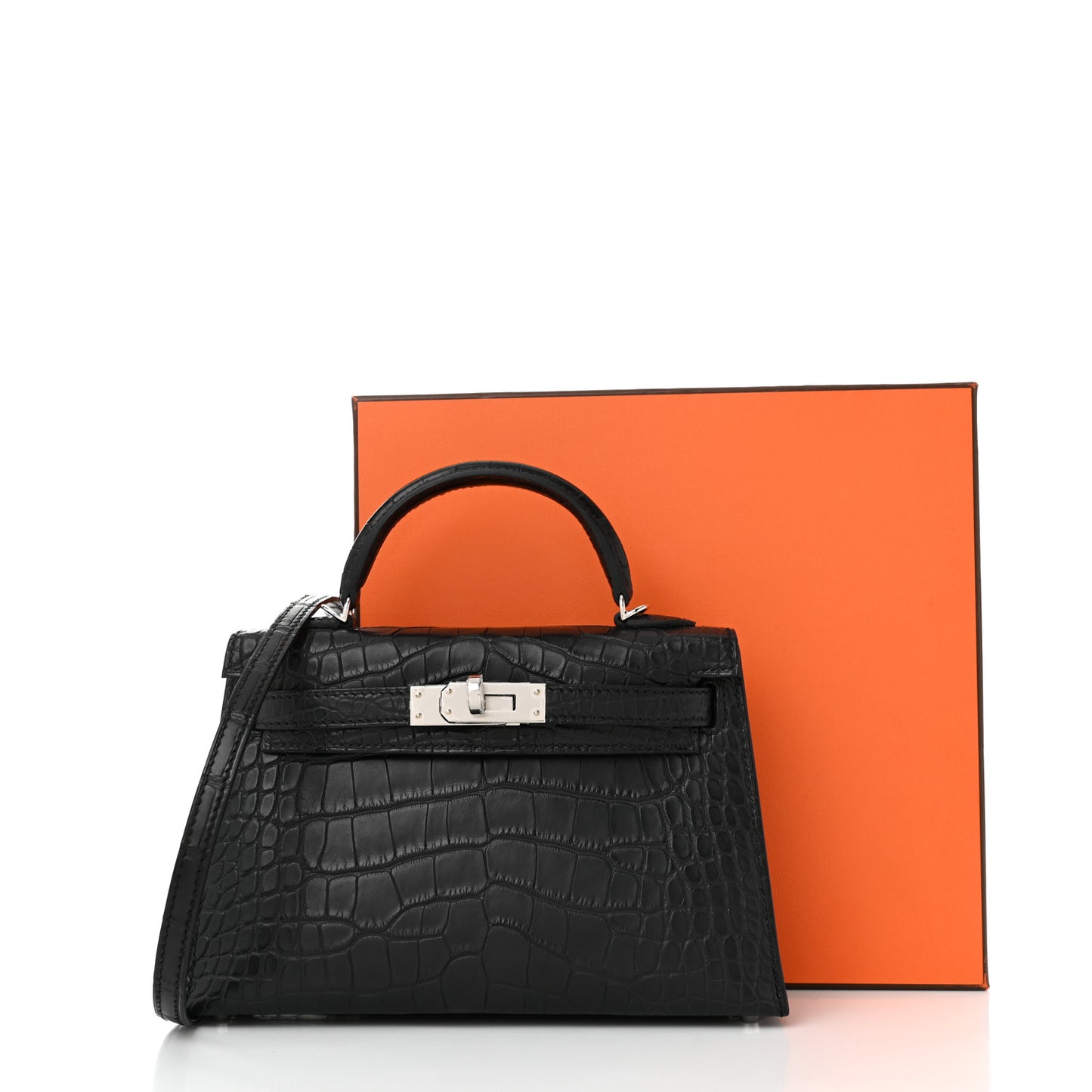 Matte Alligator Horseshoe Mini Kelly Sellier 20 Black Nata