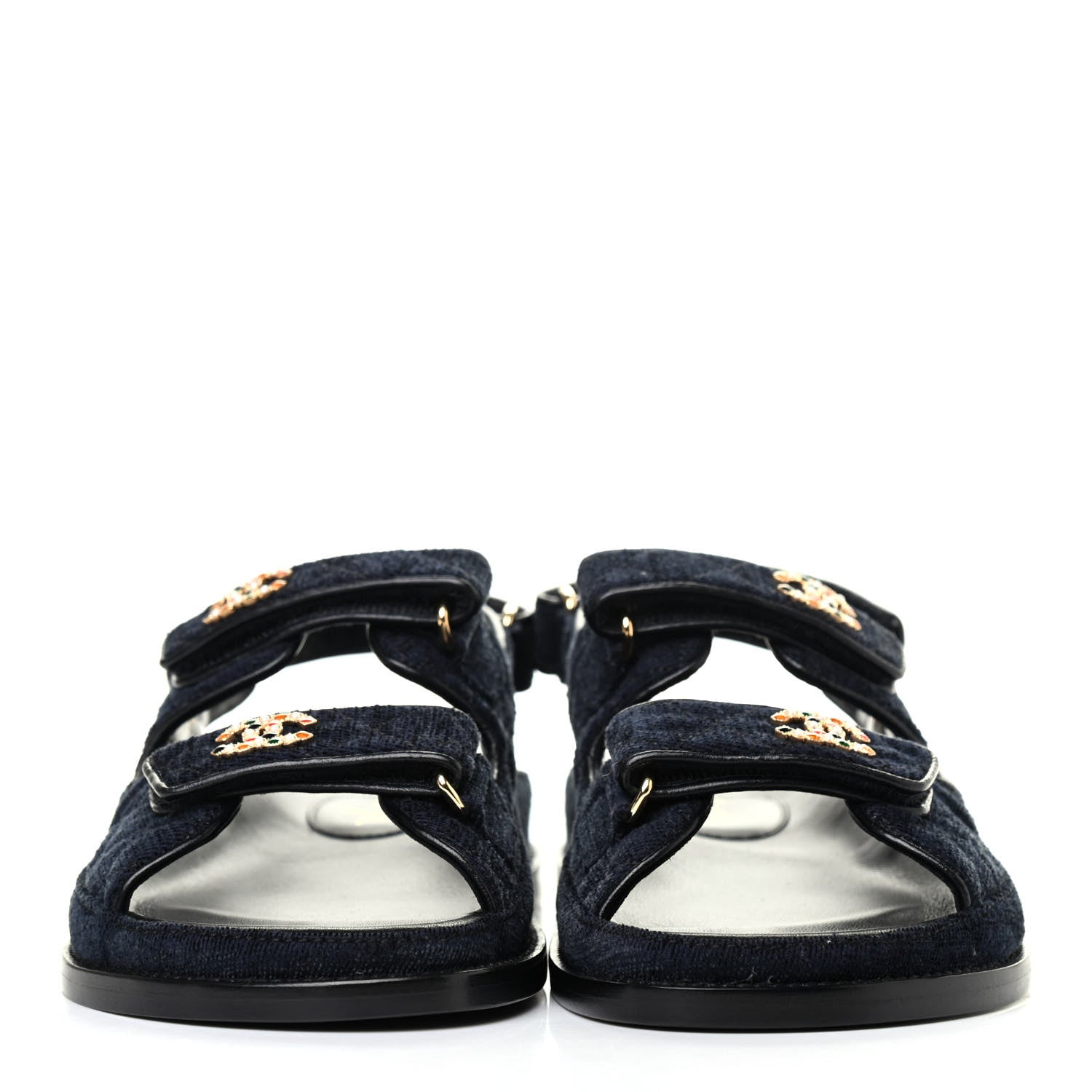Chanel Velvet Velcro Dad Sandals 40 Navy Blue 2 of 4