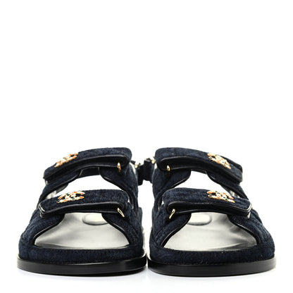 Chanel Velvet Velcro Dad Sandals 40 Navy Blue 2 of 4