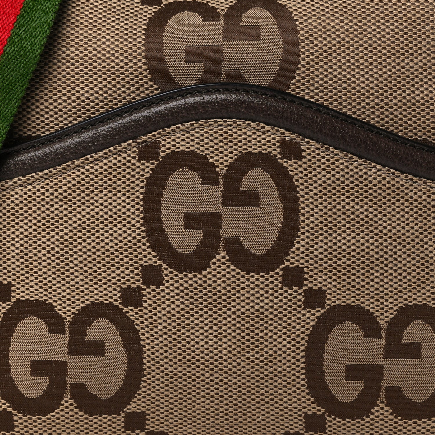 Gucci Monogram Jumbo GG Textured Dollar Calfskin Web Messenger Shoulder Bag Camel Ebony New Acero 8 of 10