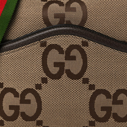 Gucci Monogram Jumbo GG Textured Dollar Calfskin Web Messenger Shoulder Bag Camel Ebony New Acero 8 of 10
