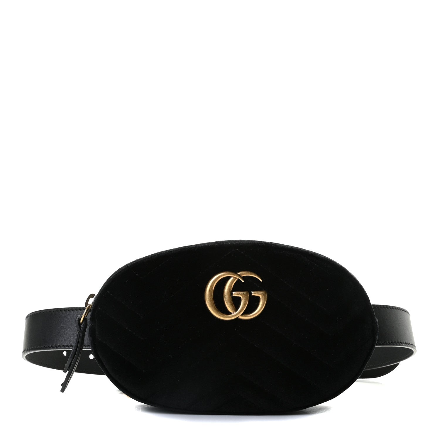 Gucci Velvet Matelasse GG Marmont Belt Bag 85 34 Black 1 of 9
