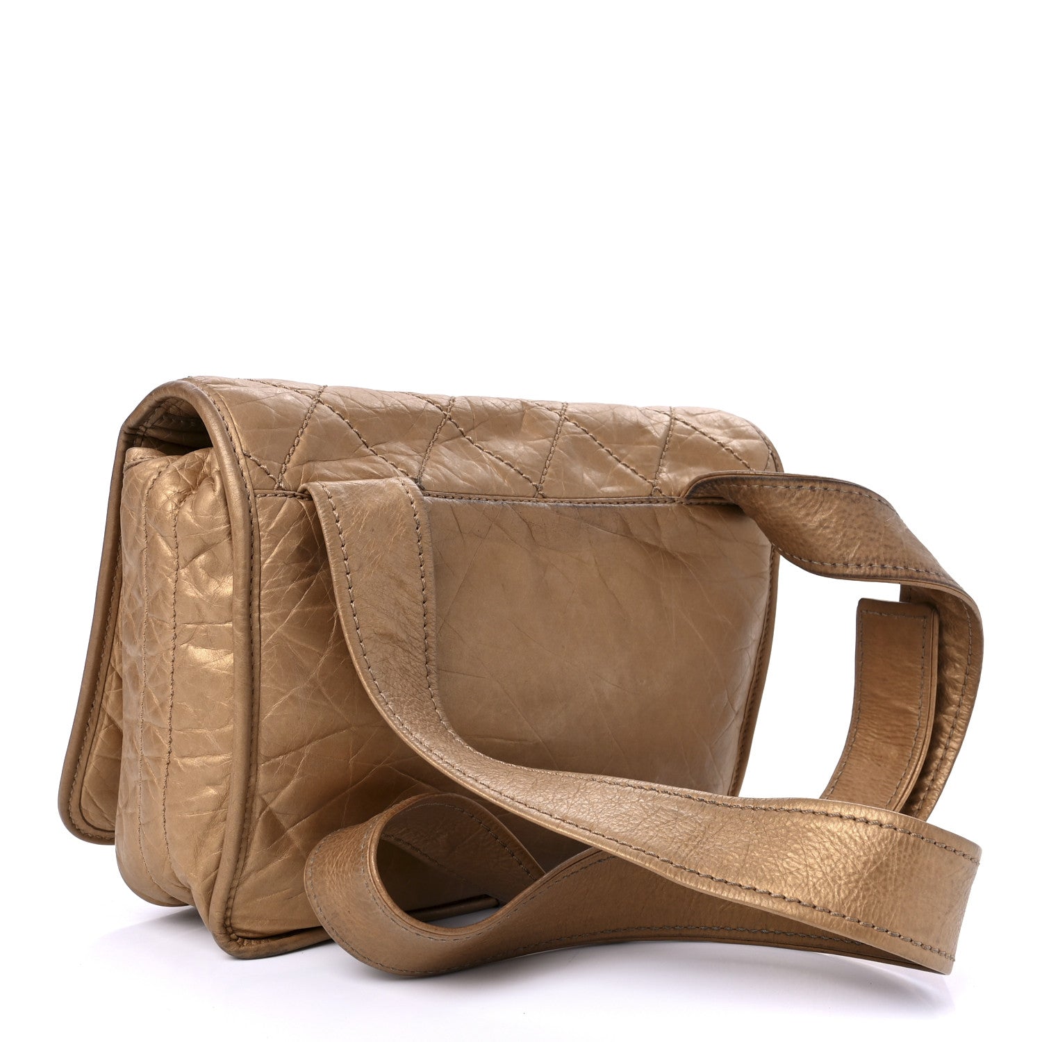 Chanel Aged Calfskin Quilted Vintage Ligne Messenger Flap Gold 3 of 9