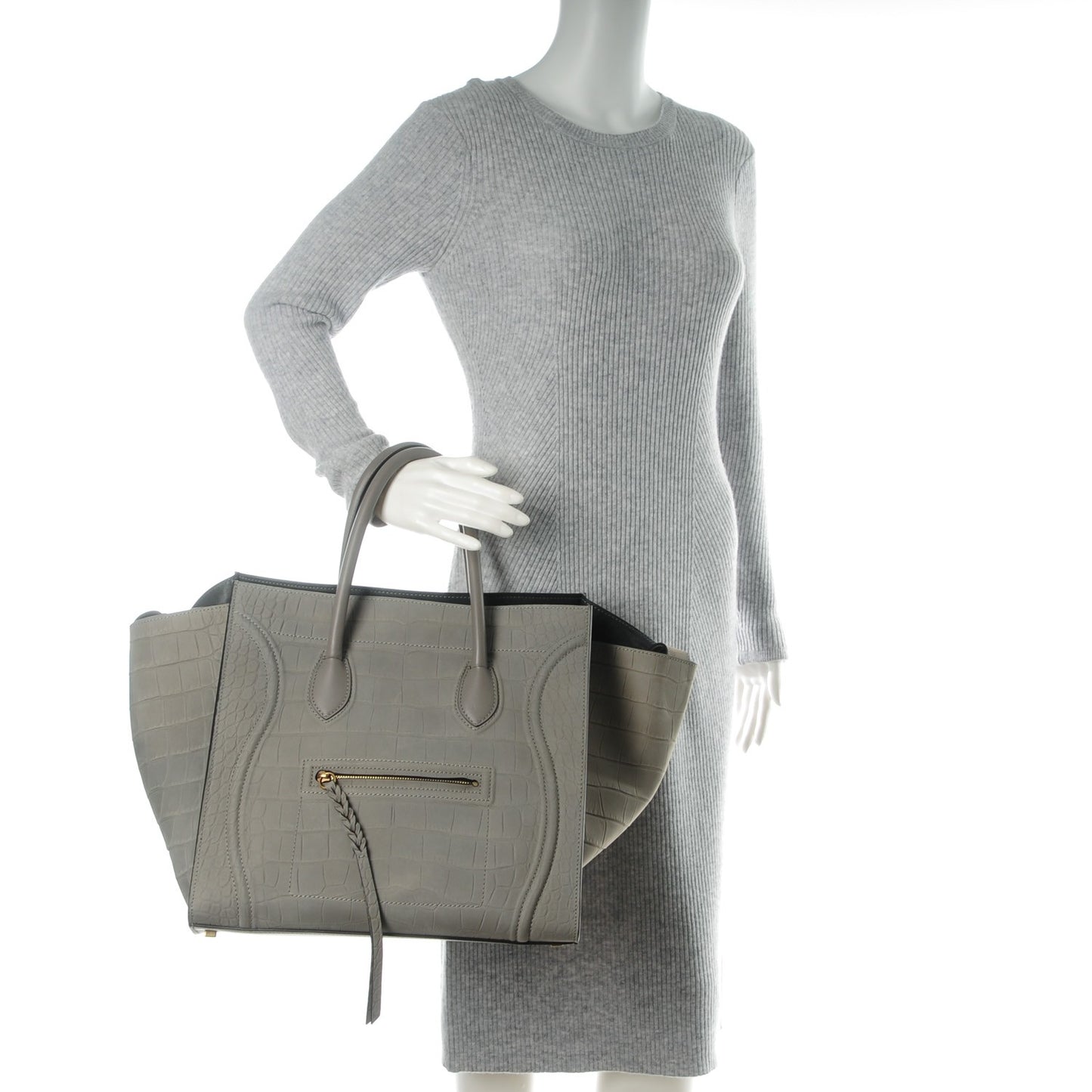 Crocodile Embossed Nubuck Large Phantom Luggage Grey