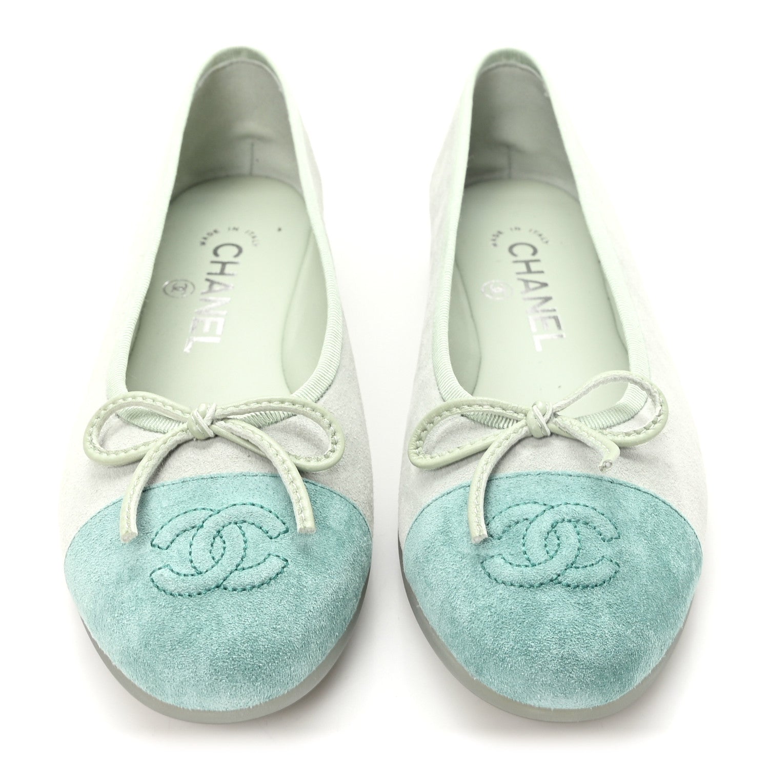 Chanel Suede Cap Toe CC Ballerina Flats 36 Light Green 3 of 10