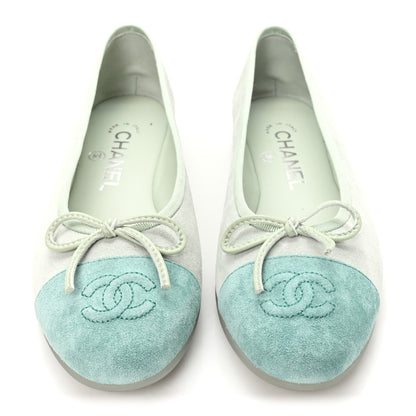 Chanel Suede Cap Toe CC Ballerina Flats 36 Light Green 3 of 10