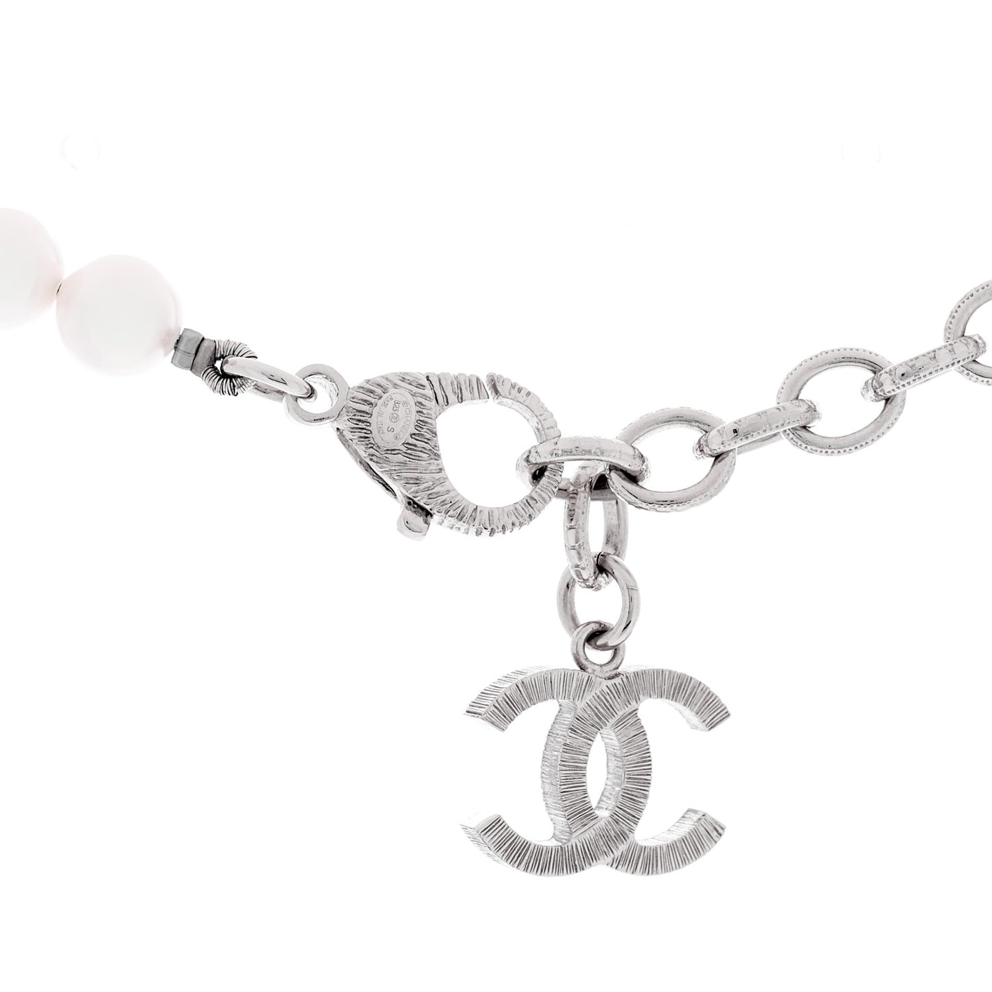 Pearl Crystal CC Choker Necklace Silver