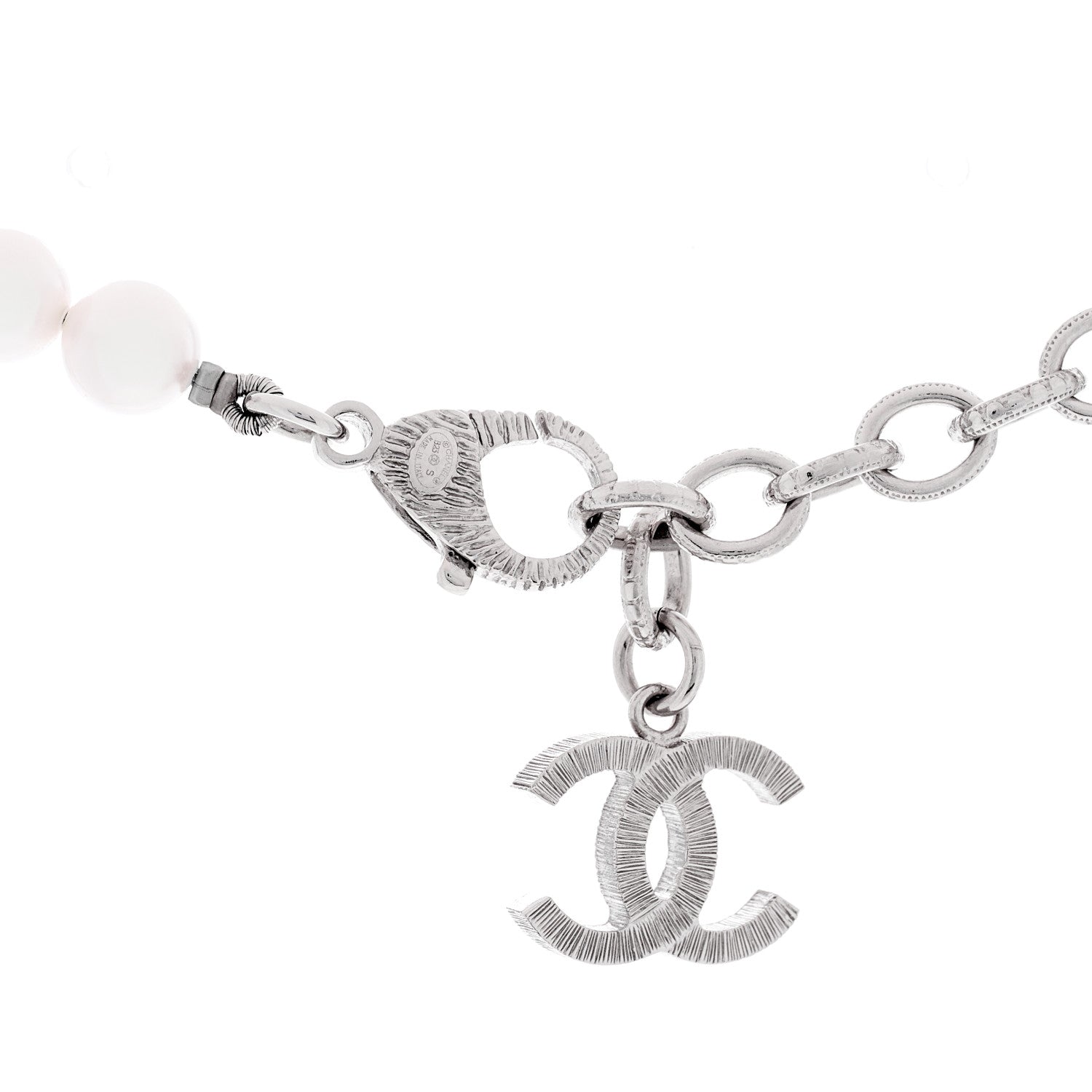Chanel Pearl Crystal CC Choker Necklace Silver 3 of 3