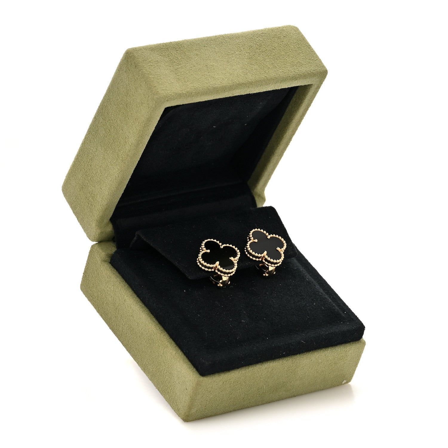 Van Cleef & Arpels 18k Yellow Gold Black Onyx Vintage Alhambra Earrings 6 of 6