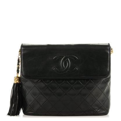 Chanel Lambskin Quilted CC Tassel Shoulder Flap Bag Black 1 of 9