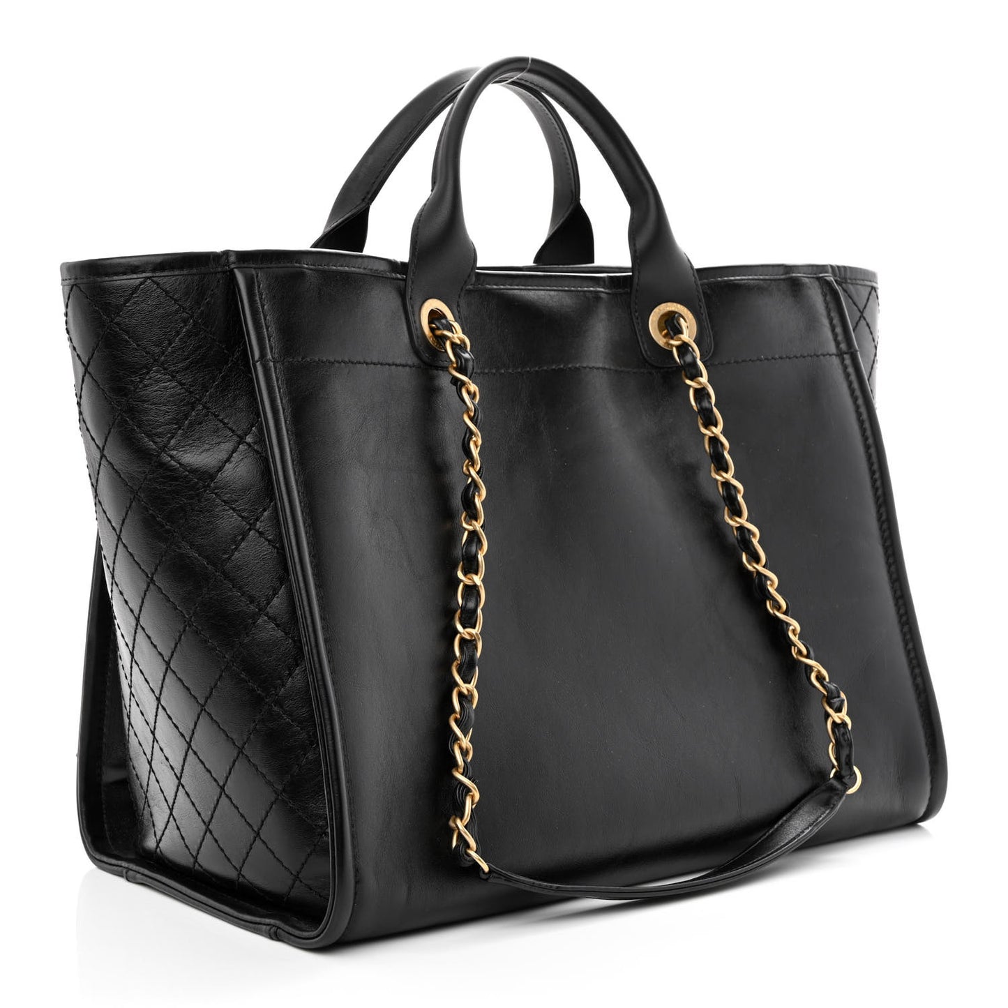 Aged Calfskin Medium Charms Deauville Tote Black