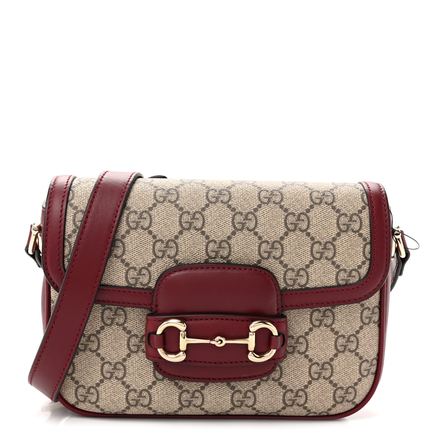 Gucci GG Supreme Monogram Horsebit 1955 Soft Small Shoulder Bag Beige Ebony Rosso Ancora 1 of 11