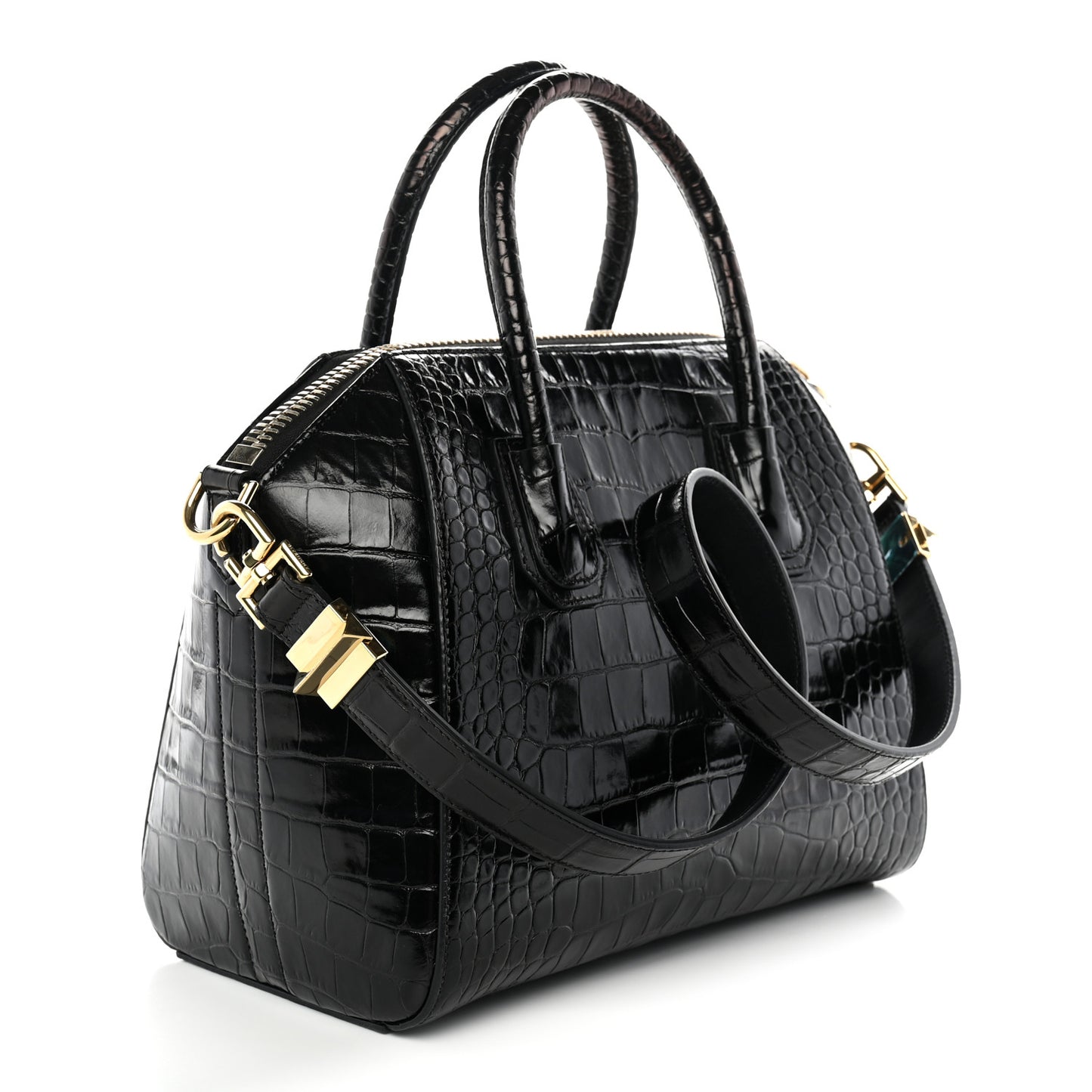 Calfskin Crocodile Embossed Small Antigona Black