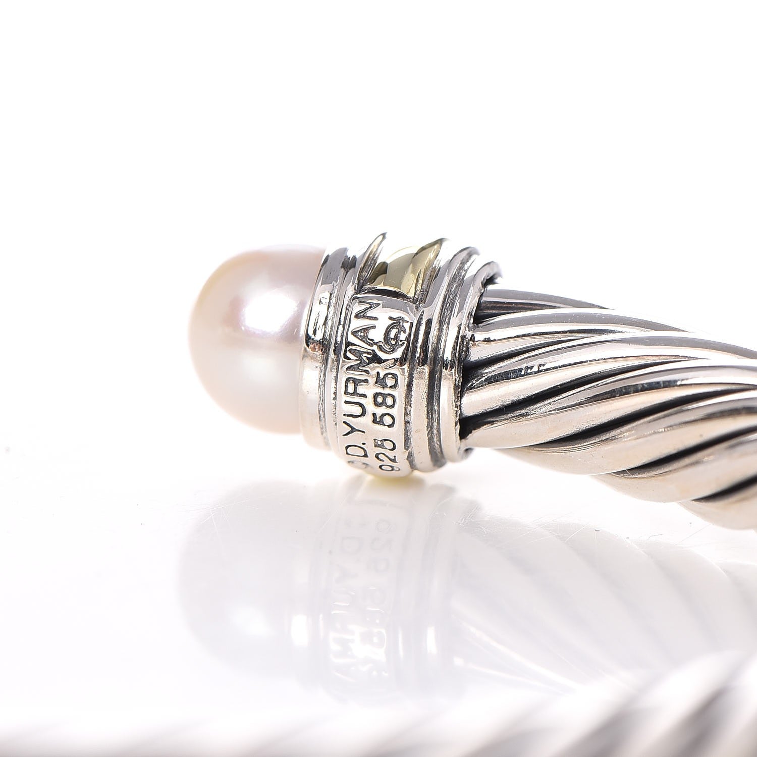 David Yurman Sterling Silver 14K Yellow Gold Pearl 7mm Cable Classics Bracelet 4 of 5