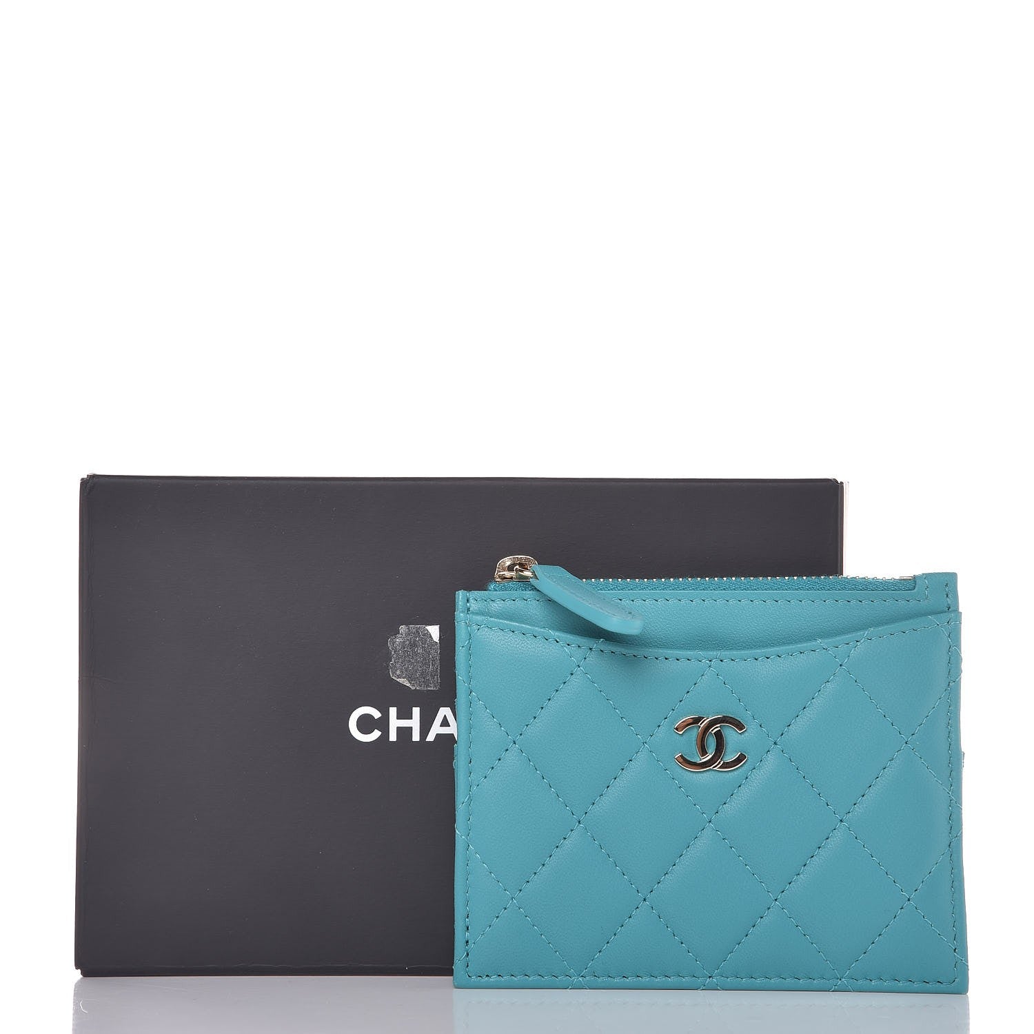 Chanel Lambskin Quilted Zip Card Holder Turquoise 8 of 8