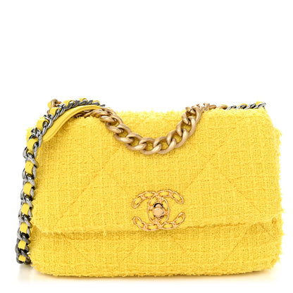 Chanel Tweed Quilted Medium Chanel 19 Flap Yellow 1 of 9