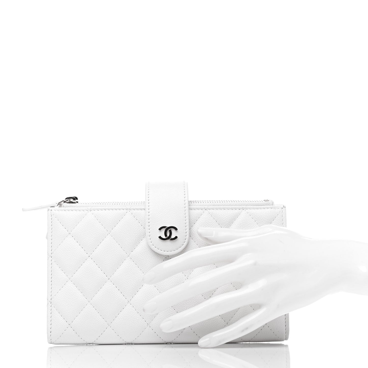 Caviar Quilted Long Zipped Wallet White