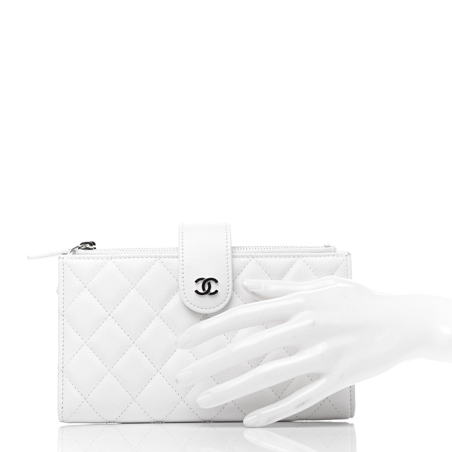 Chanel Caviar Quilted Long Zipped Wallet White 2 of 10