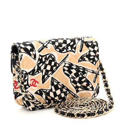 Chanel Canvas Check Flag Printed CC Clutch With Chain Beige Multicolor 3 of 12