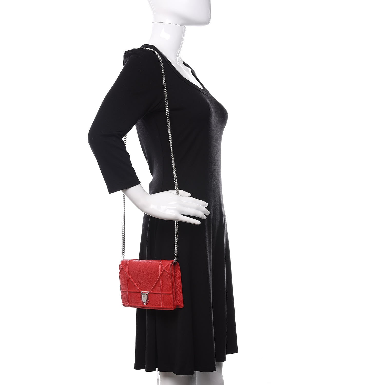 Christian Dior Grained Calfskin Diorama Wallet on Chain Pouch Rouge Vif 2 of 13