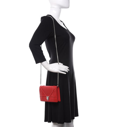 Christian Dior Grained Calfskin Diorama Wallet on Chain Pouch Rouge Vif 2 of 13