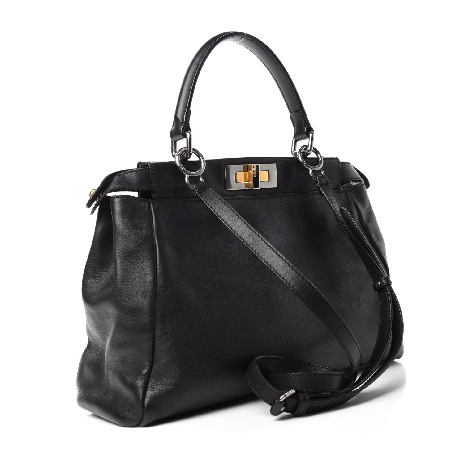 Fendi Vitello Suede Medium Peekaboo Iconic Satchel Black 3 of 12