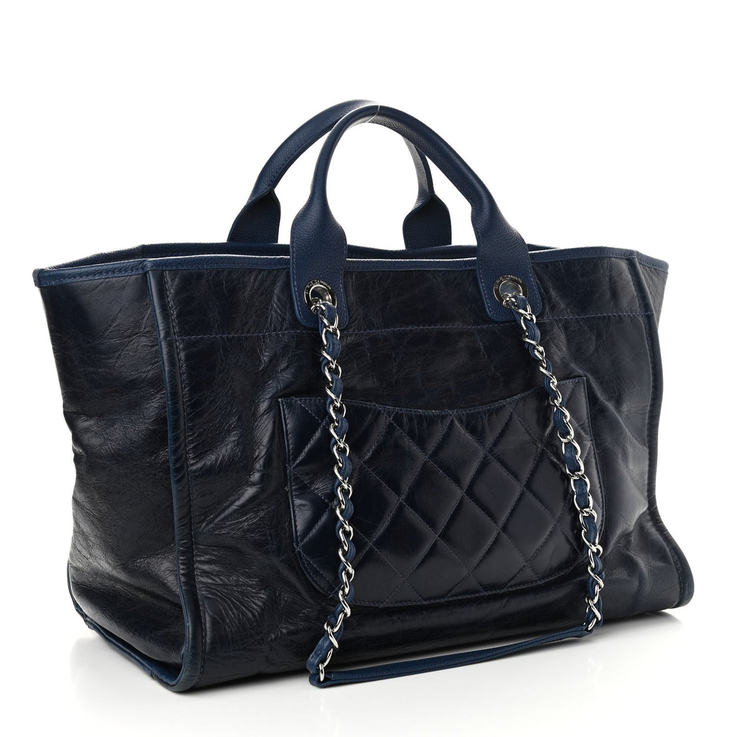 Glazed Calfskin Large Deauville Tote Blue