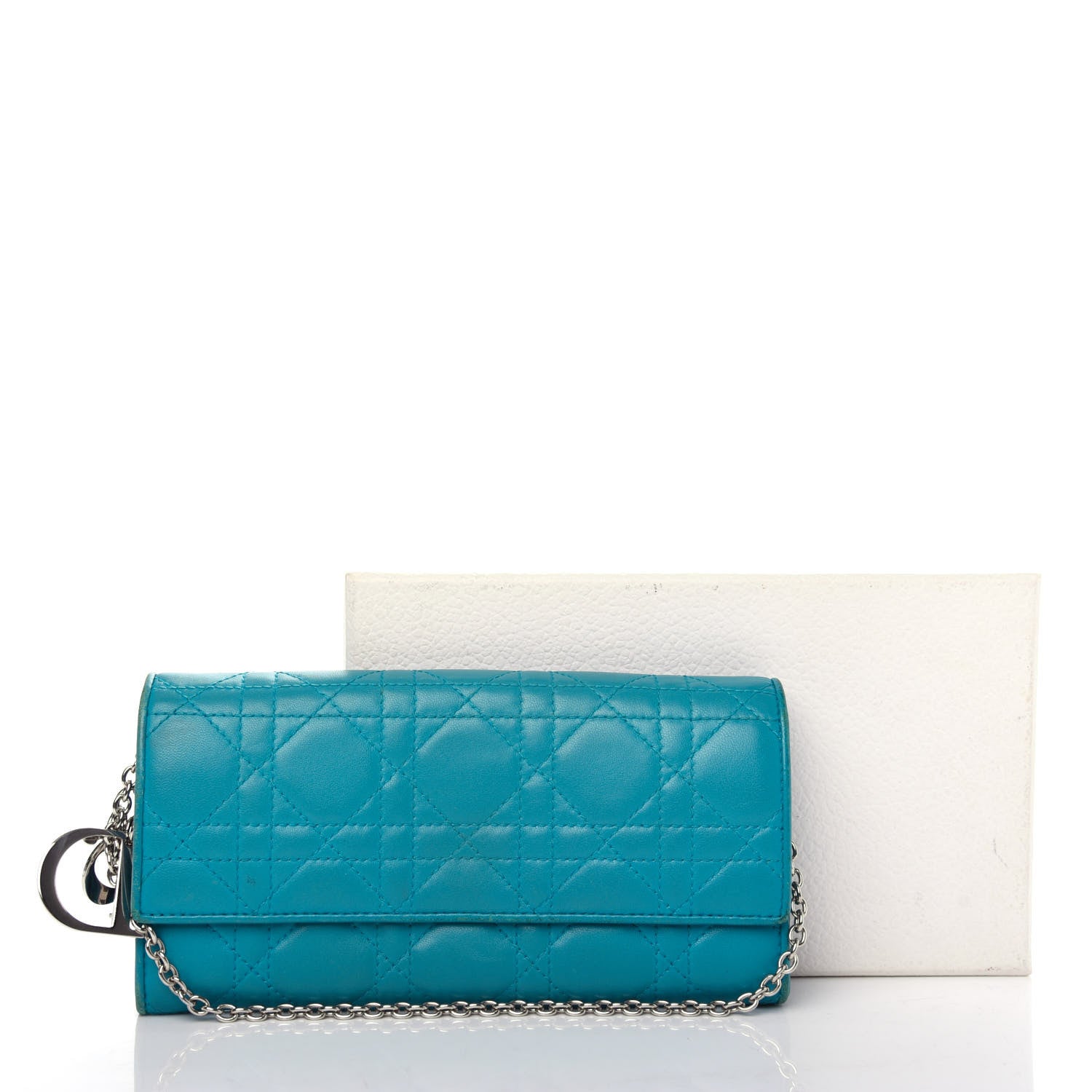 Christian Dior Lambskin Cannage Lady Dior Rendezvous Wallet On Chain Turquoise 8 of 8