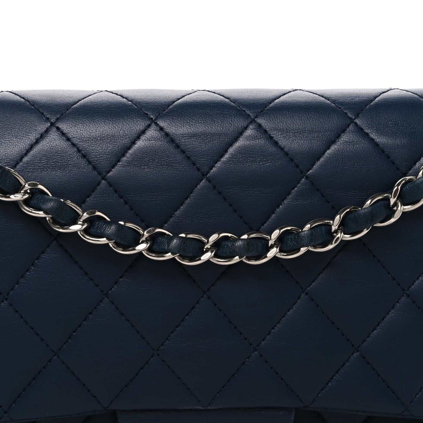 Lambskin Quilted Medium Double Flap Navy