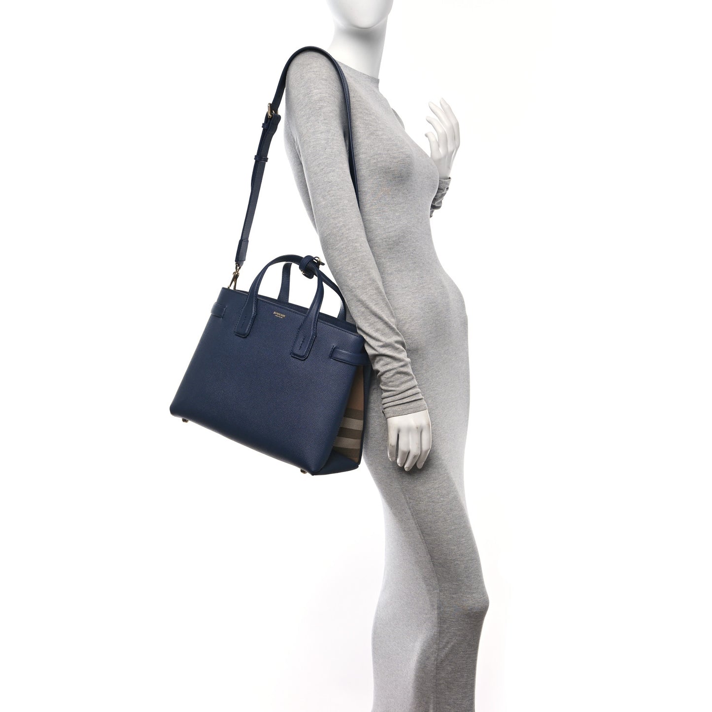 Grainy Calfskin House Check Medium Banner Tote Regency Blue