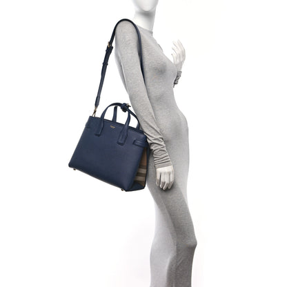 Burberry Grainy Calfskin House Check Medium Banner Tote Regency Blue 2 of 12