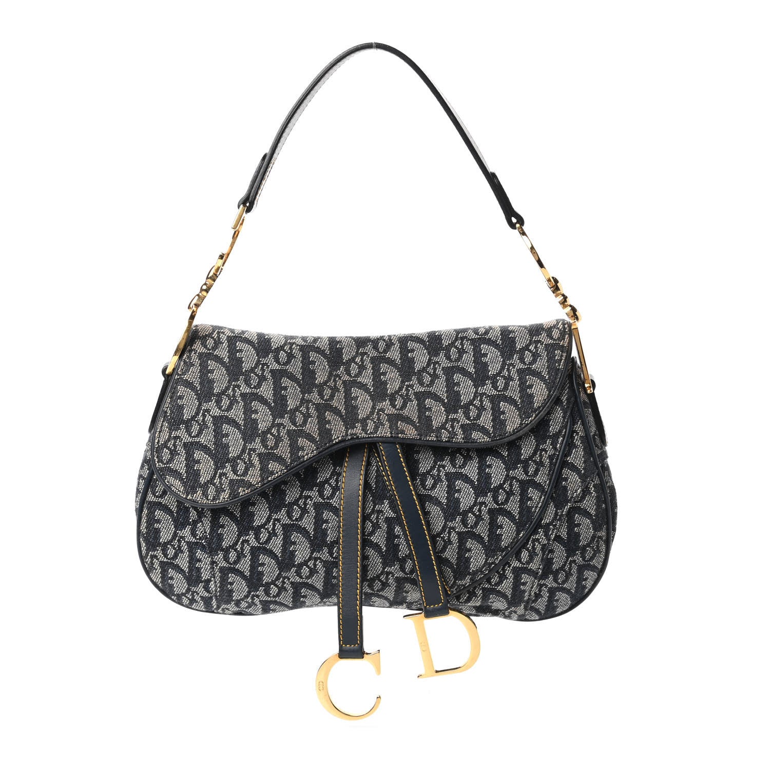 Christian Dior Monogram Double Saddle Bag Navy Blue 1 of 11