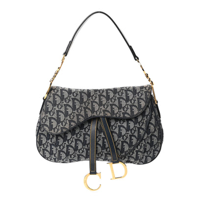 Christian Dior Monogram Double Saddle Bag Navy Blue 1 of 11