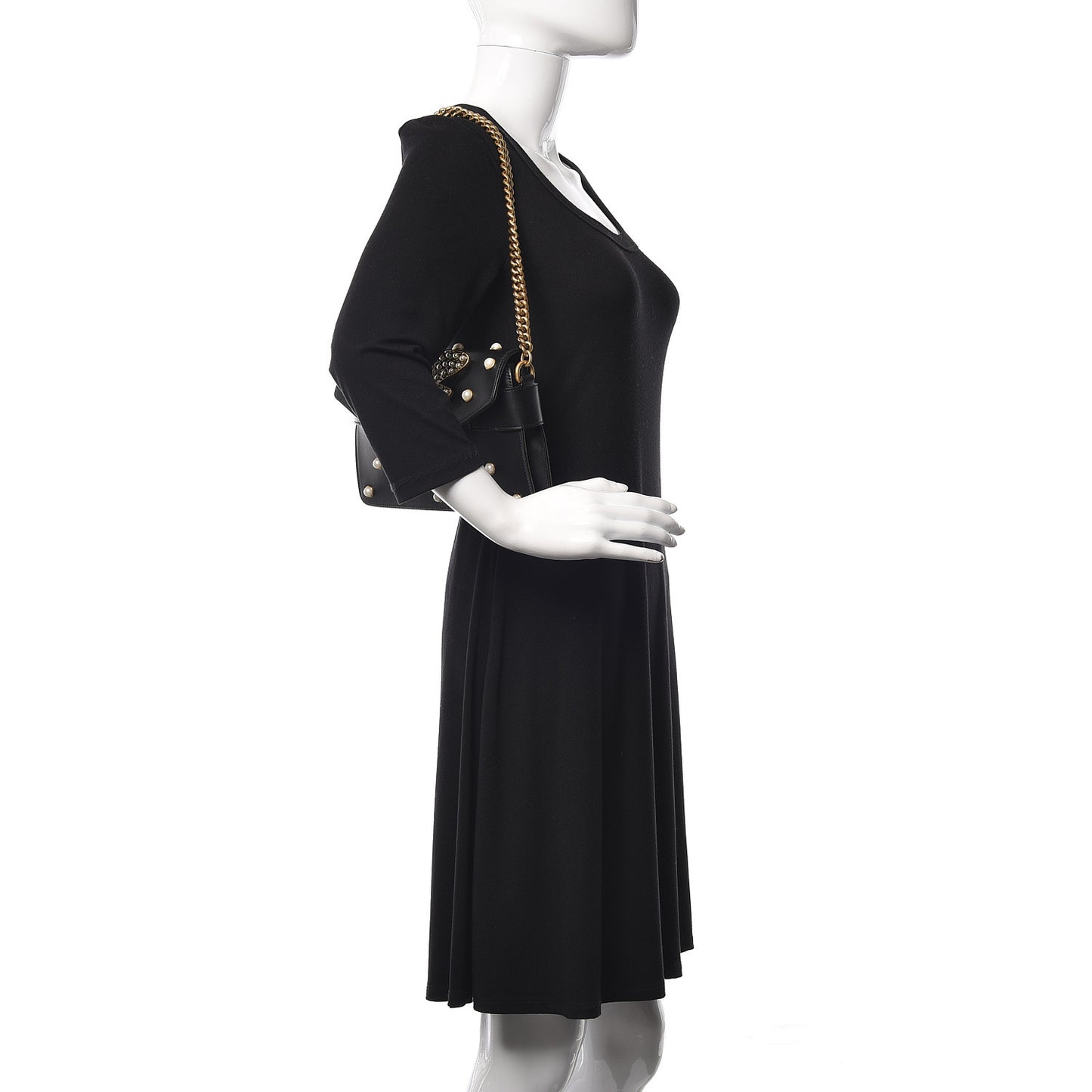 Nappa Pearl Studded Mini Queen Margaret Broadway Shoulder Bag Black