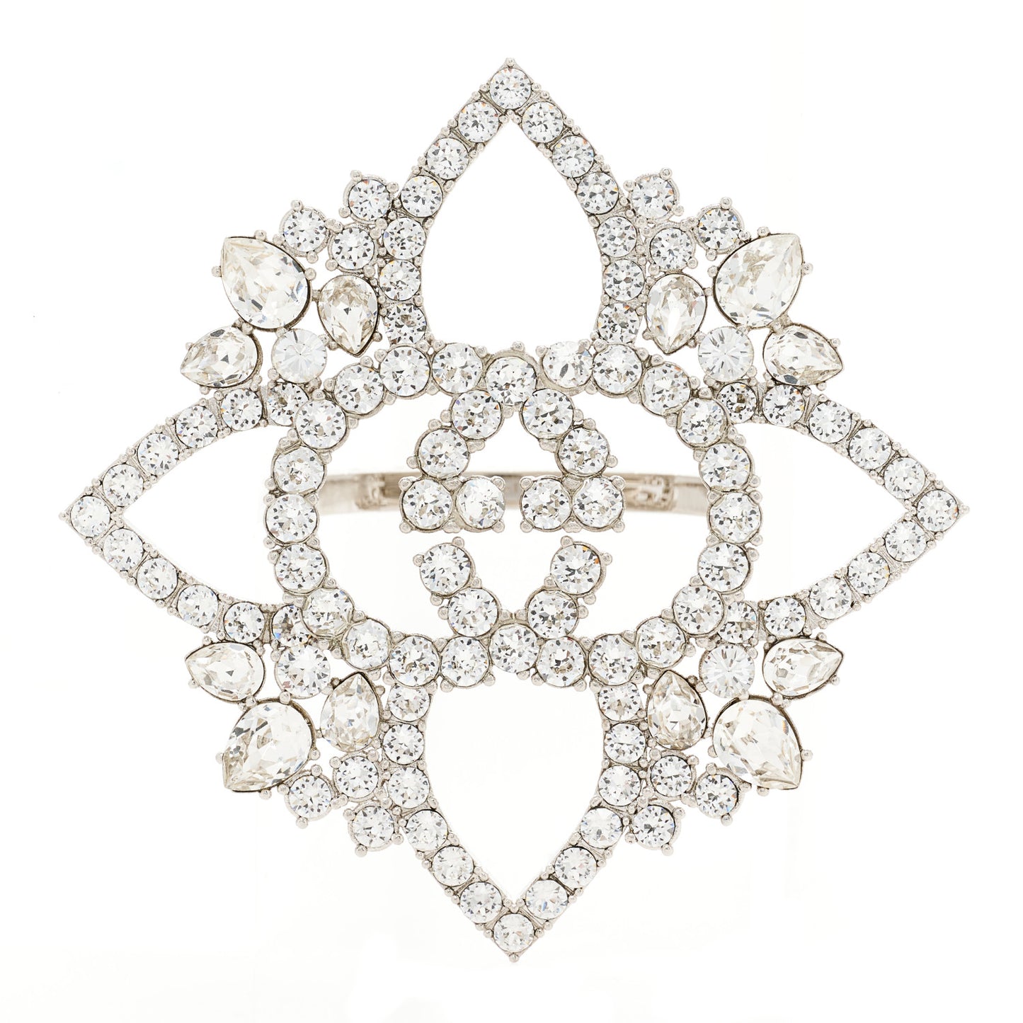 Metal Crystal Interlocking G Flower Ring M Silver