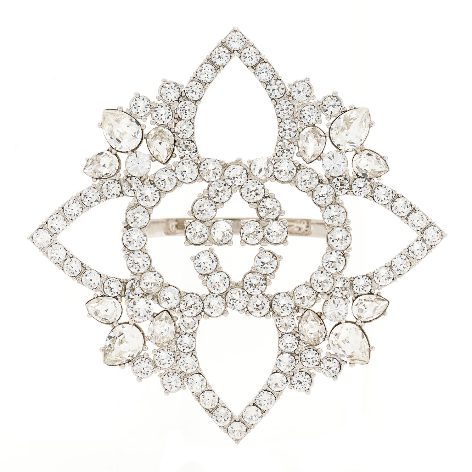 Gucci Metal Crystal Interlocking G Flower Ring M Silver 1 of 7