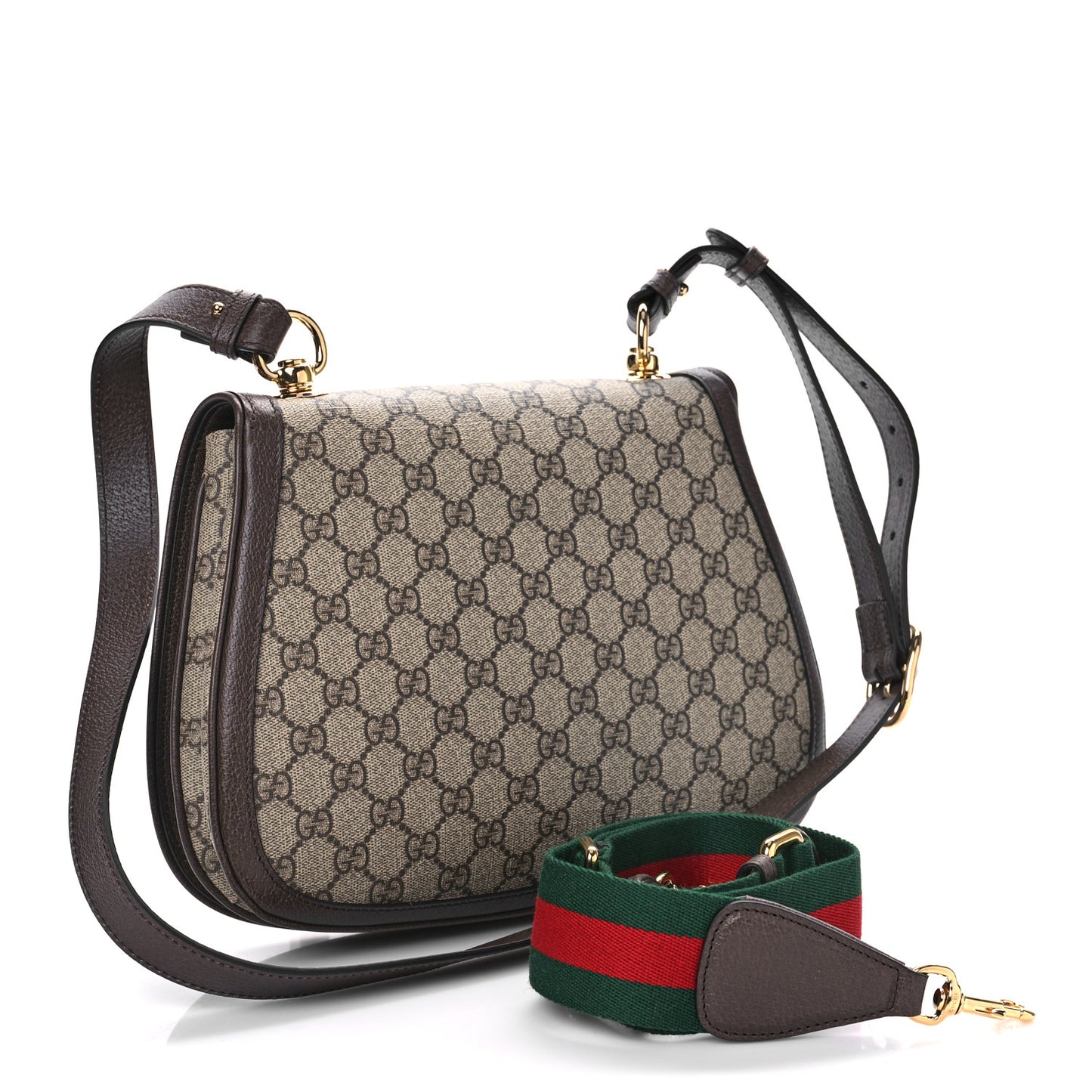 GG Supreme Monogram Textured Dollar Calfskin Web Medium Blondie Shoulder Flap Bag Beige Ebony New Acero