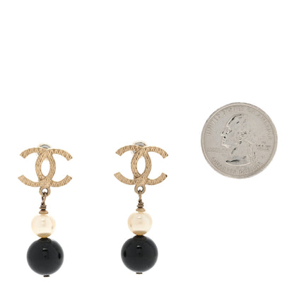Chanel Pearl Bead CC Drop Earrings Black Gold 2 of 4