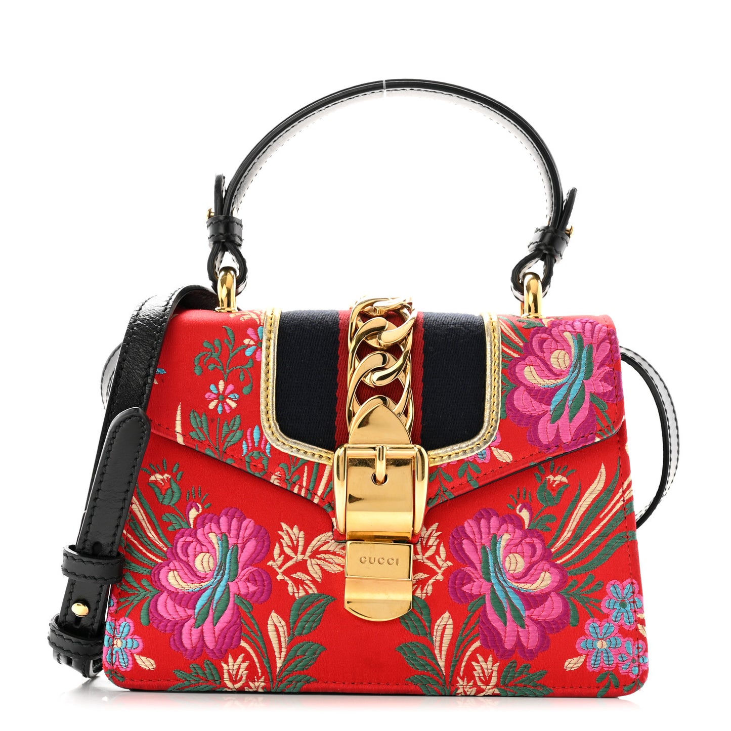 Jacquard Floral Mini Sylvie Top Handle Bag Red Multicolor Black
