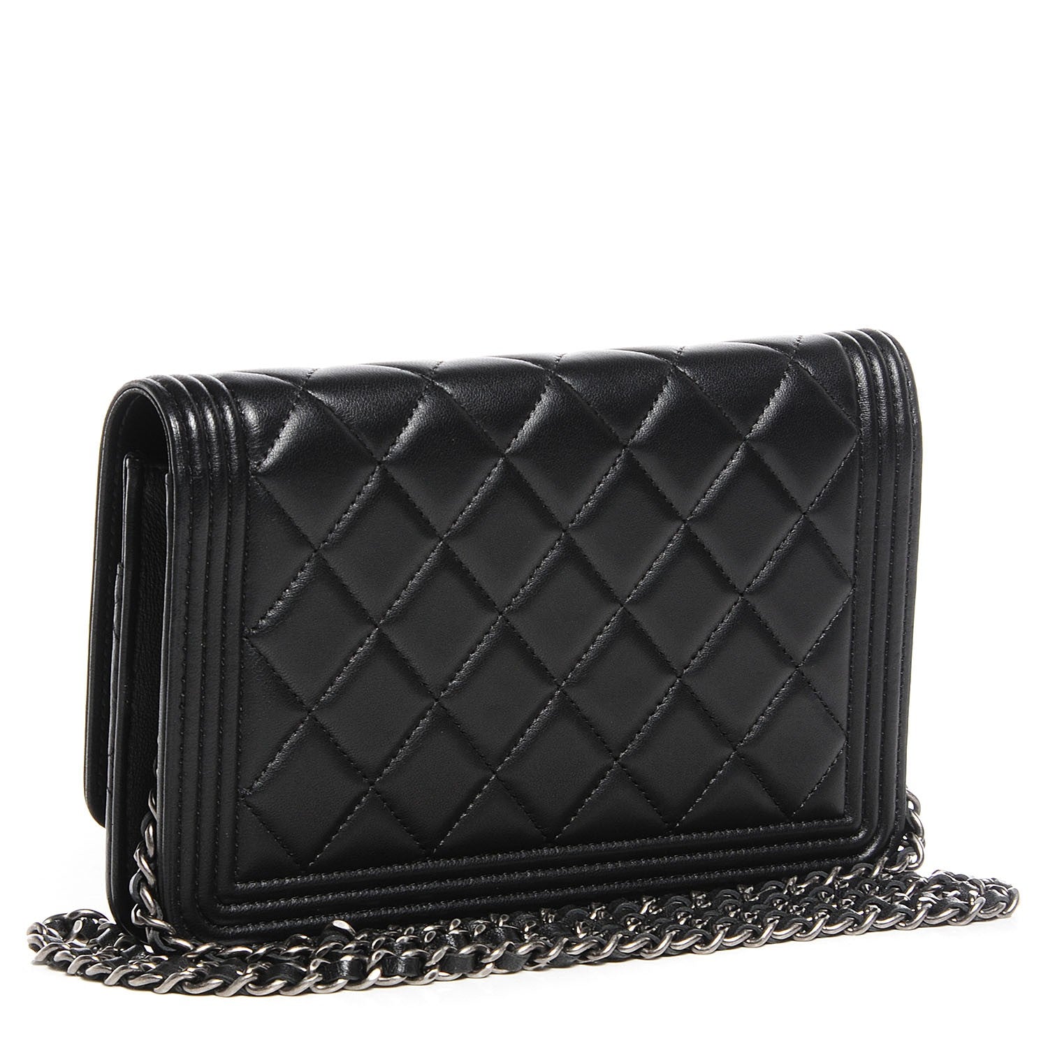 Chanel Lambskin Quilted Boy Wallet On Chain WOC Black 3 of 8