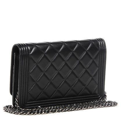 Chanel Lambskin Quilted Boy Wallet On Chain WOC Black 3 of 8