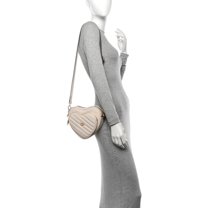 Gucci Calfskin Matelasse Diagonal Mini Interlocking G Heart Shoulder Bag Mystic White 2 of 12