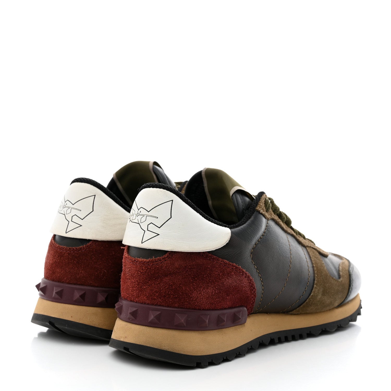 Valentino Garavani Nappa Suede Camouflage Womens Rockrunner Sneakers 37.5 Kaki Platine 4 of 8