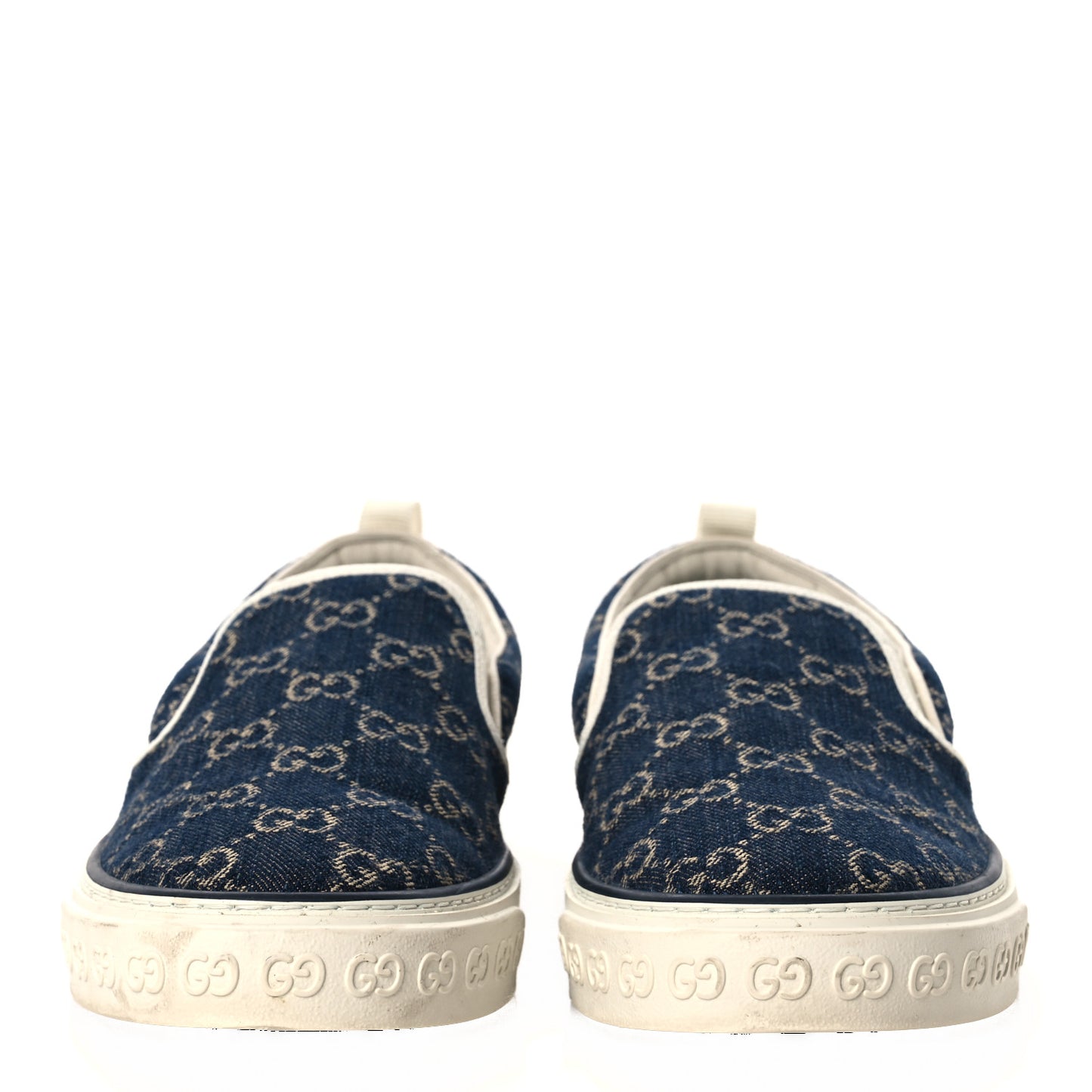 New Denim GG Monogram Mens 1977 Tennis Slip On Sneakers 8.5 Blue Tea Mystic White