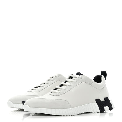 Hermes Goatskin Suede Goatskin Bouncing Sneakers 46 White Navy 3 of 9