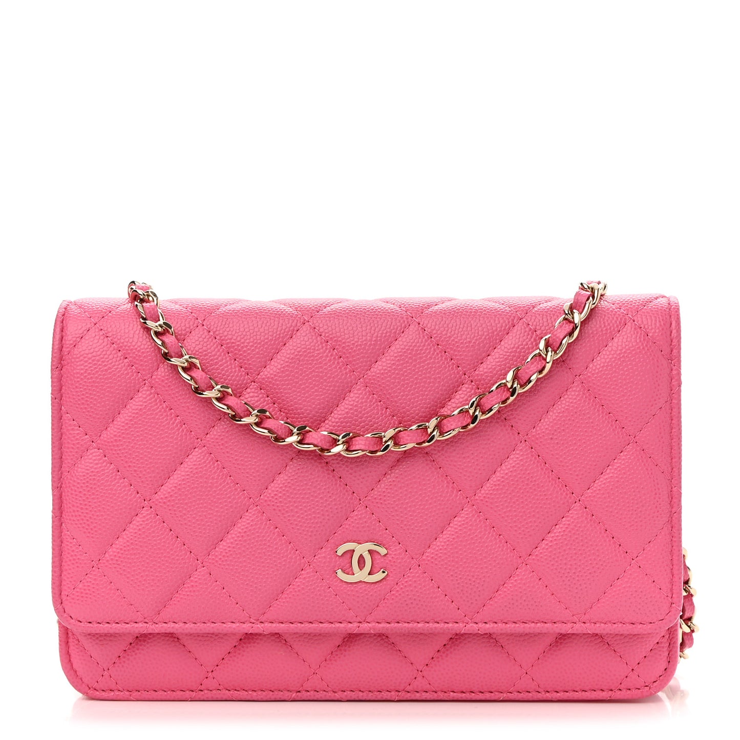 Caviar Quilted Wallet on Chain WOC Fuchsia