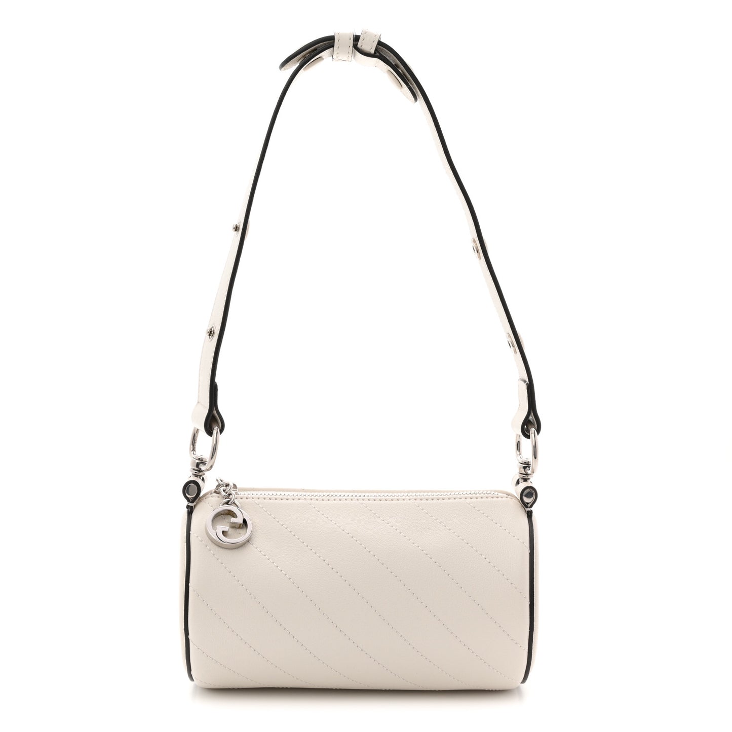 Sakai Be Green Calfskin Diagonal Stitched Mini Blondie Barrel Shoulder Bag Mystic White